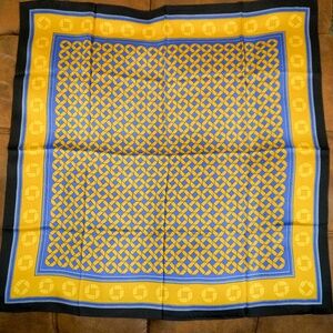 *New* 100% Silk Scarf, Blue & Yellow Graphic